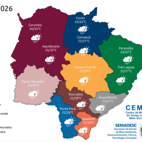 Cemtec alerta para temporais isolados e chuva acima de 30 mm em Mato Grosso do Sul