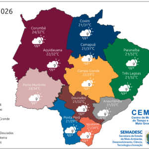 Previsão aponta instabilidade e possibilidade de chuva em todo Mato Grosso do Sul nesta quinta-feira